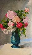 Oskar Schlemmer A vase of gladiolus and dalias. oil on canvas